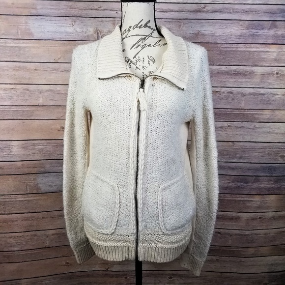 Anthropologie Sweaters - ANTHROPOLOGIE Sleeping On Snow Zip Cream Sweater